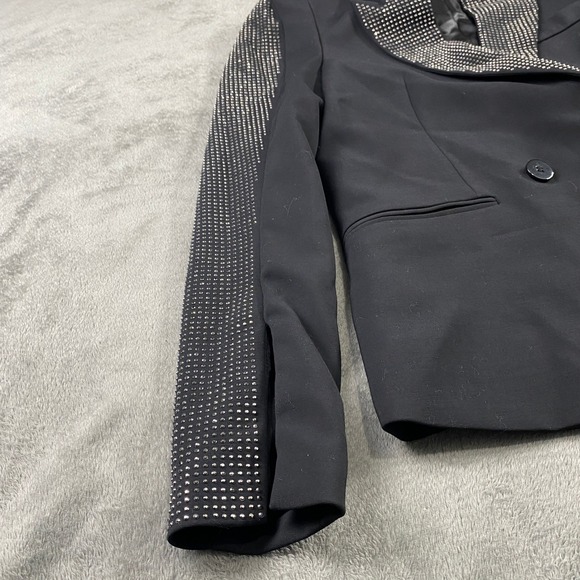 H&M Black Blazer Women's Size 4 Rhinestone Embellished‎ Lapel and Sleeves Party - Picture 13 of 14